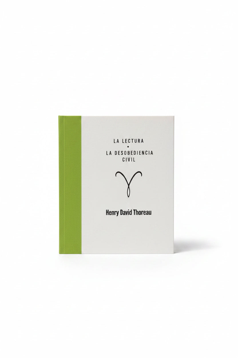Portada de «La desobediencia civil», de Henry David Thoreau: blanco, letras negras, lomo de tela verde. Frailejón Editores